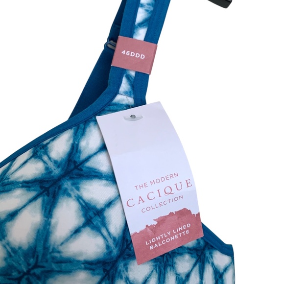 NWT Cacique Bra Sz 46DDD Aqua White Teal Lightly Lined Balconette Lane Bryant - Picture 5 of 9